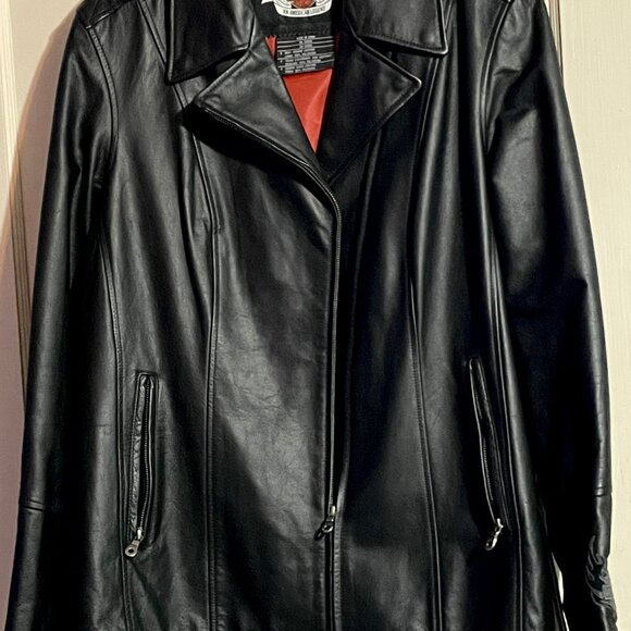 Harley-Davidson Women’s Black Leather Jacket – Studded Flame Back Size 1W - Picture 2 of 6